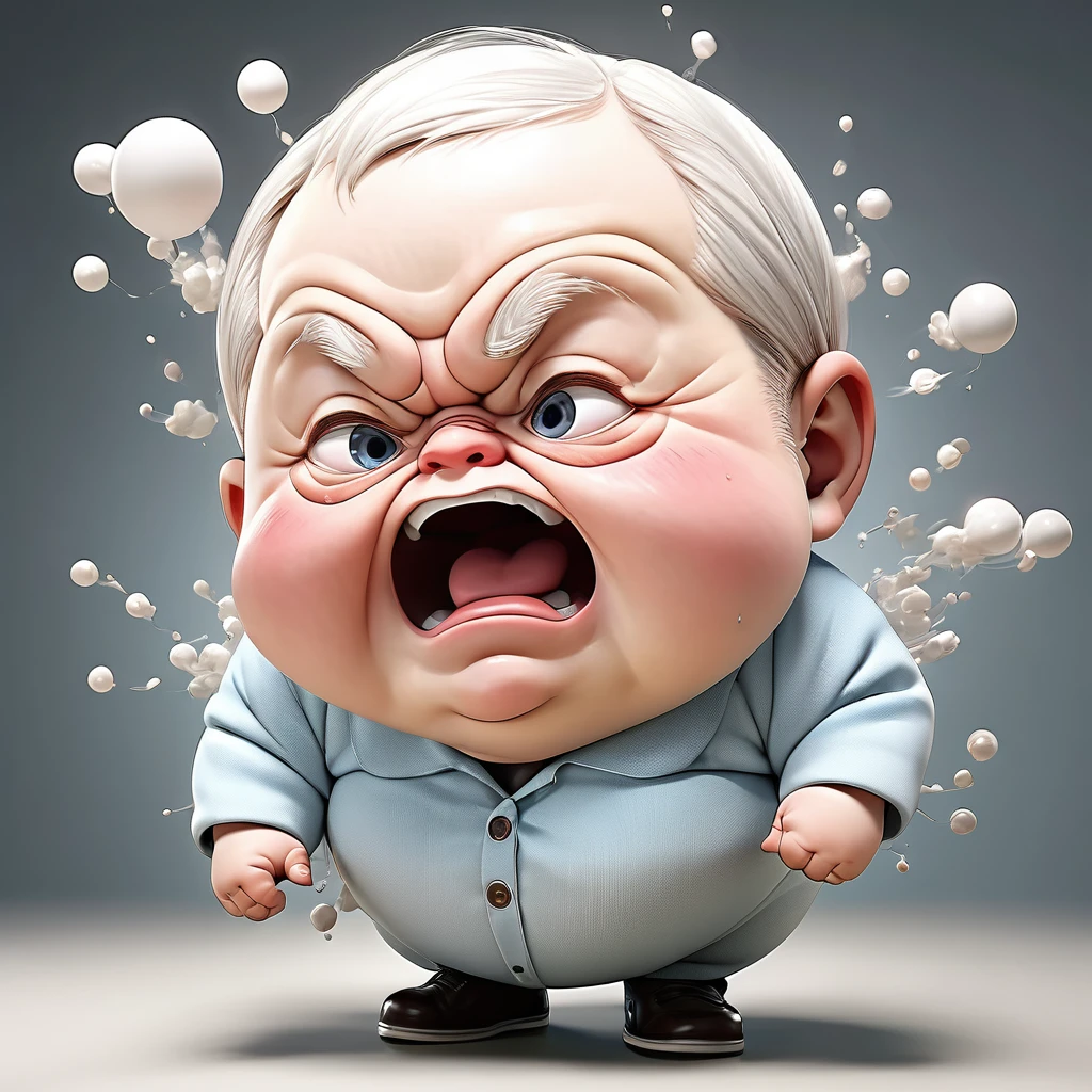 a chubby baby with a face like a grumpy old man, slow motion effect, cartoon-style, meme image, various effects, 3D, delicate and dynamic, conceptual installation pop art