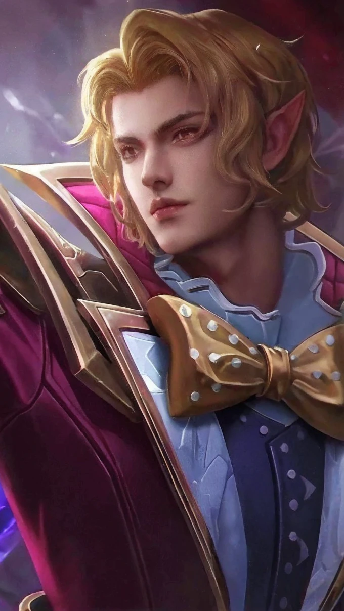 (absurdres, highres, ultra detailed, HDR), masterpiece, best quality, Android Game Character , short hair, handsome boy, anime eyes, Mobile Legends Hero, detailed scebe, detailed character