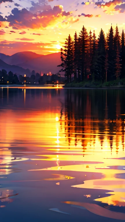 The lake and its reflections at sunset