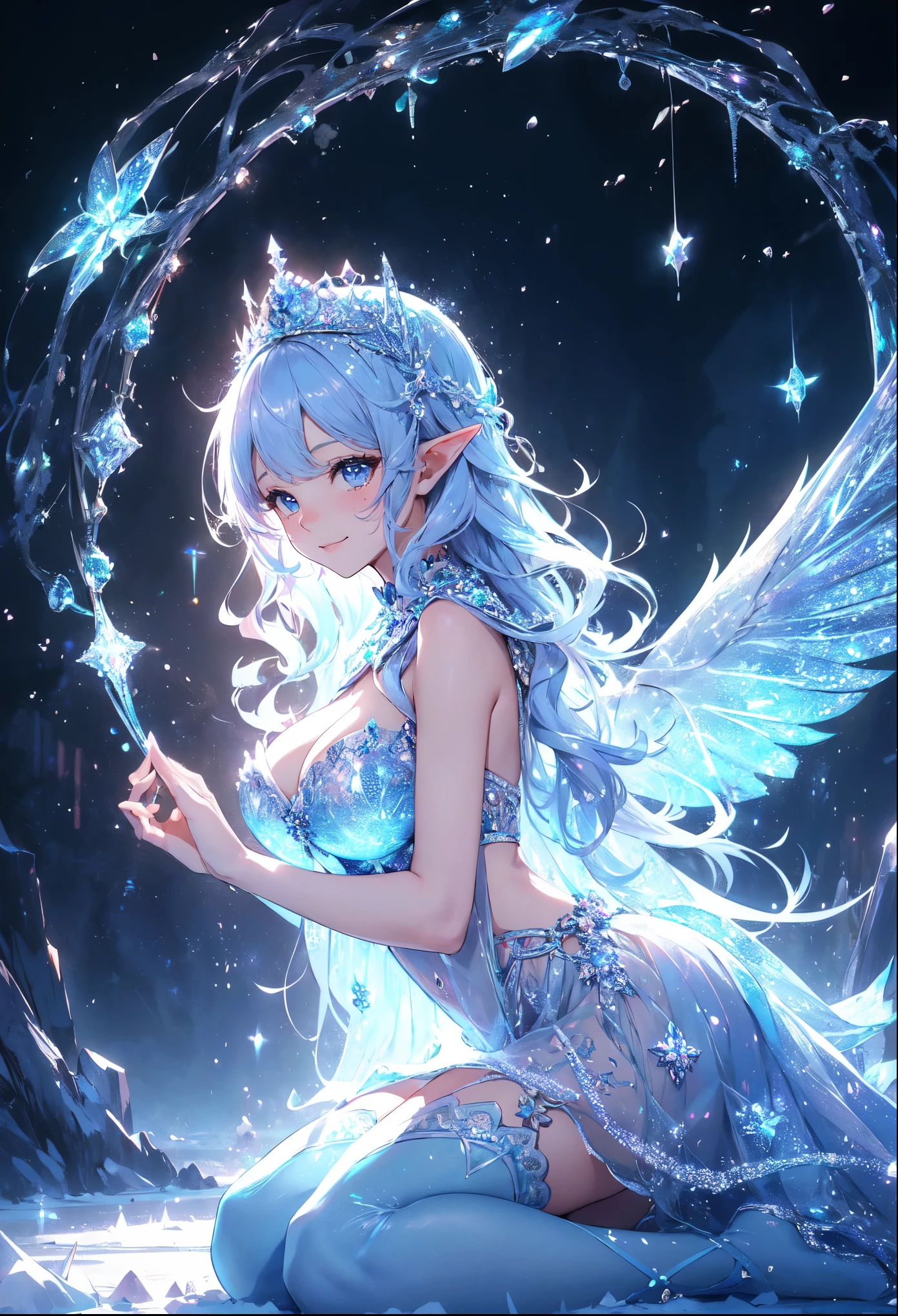 最high quality、1 woman elf facing forward、Figure skating、踊るbeautifulポーズ、whole body、beautifulシューズ、 Super beauty、)((sleeping on your back))'、beautiful瞳、tears、universe、Huge galaxy、beautiful装飾、brassiere、panty、Ice tiara、Swirling Ice、Crystal of snow、Ice Palace、Ice rink、最high quality , fractal art.、Glowing ice、Bold Pose、Bold composition、 bikini、beautiful胸、Large Breasts ((Laugh beautifully、))((Glowing ice ))SMqueen、beautiful顔、Orgasm、Ecstasy、whole bodybeautiful装飾の下着、World of Illusions、Ice crystals、Crystal of snow、Bigger on the front、 beautiful輝き,High-definition depiction, Realistic, 8k, Unity, beautiful太もも,,Giant Devil's Wings、虹colorに輝く翼、detailed groin、 low angle、light smile, Beautifully and vividly drawn, , beautiful beautiful透き通る肌、輝くbeautiful装飾の魔法、、、beautiful装飾、 , beautiful、 Romanticism,mosquito。 混沌の最もbeautiful形, Mr..々color, Intertwined flowers, particle,Magical gentle light,smile,,image quality、masterpiece、beautiful顔、Super beautiful elf woman((Big breasted 22 year old office lady、Bust 120,Beautiful long ironed hair、beautiful茶髪、height: 165cm。、Esbian、、high quality、、Visual Arts、最high quality、1 womanエルフ NP: Worst quality ,beautiful fractal art 、frozen、、light、Beautiful radiance,High-definition depiction, Realistic, 8k, Unity, , light smile, Beautifully and vividly drawn, , Beautiful, beautiful, clear skin、 Countless rays of light pouring down, Swirling Light, big background, , Intense light is emitted from the magic circle in front of the girl. Romanticism,Cowboy Shot: 最high quality Artwork、uhd