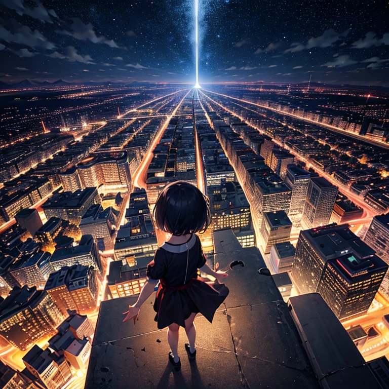 Ultra-detailed game CG, (High resolution:1.1),(Absurd:1.1), One Girl, , alone, Simple Anime, Night City, View the night view from the heights