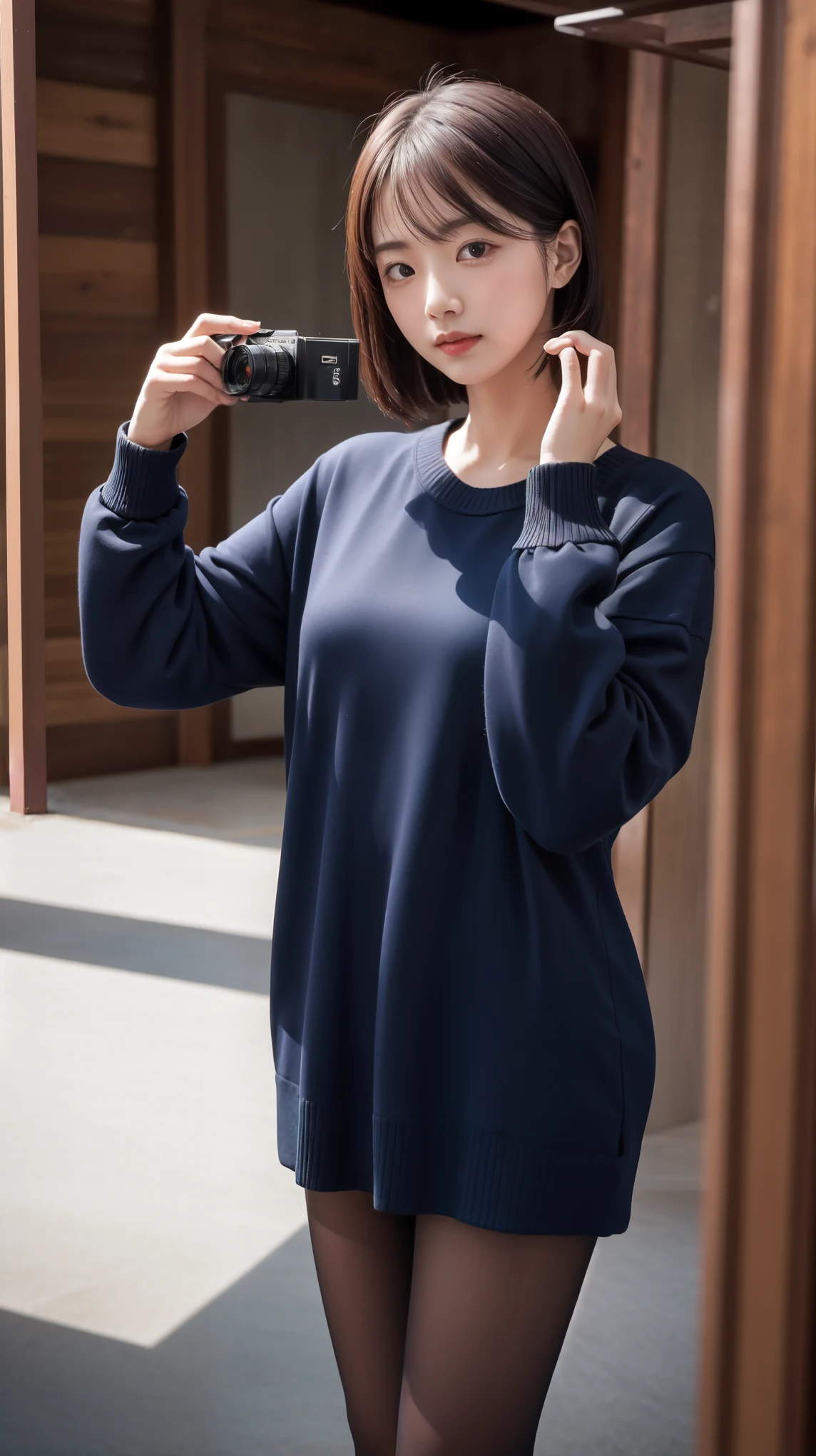 Filming location、A pose that's too risky、Browsing Caution、masterpiece、High Painting、Chibi Character、Short stature、Medium breast、Slender body line、Tight waist:1.3、panties、Black Hair、Short Bob、bangs、Highest quality、Highest quality、最高masterpiece、Super detailed、Reality、Detailed eyes and face:1.2、Professional photography techniques