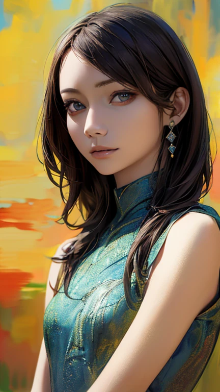 (Highest quality、8k、32K、masterpiece)、(Realistic)、(Realistic:1.2)、(High resolution)、Very detailed、Very beautiful face and eyes、1 girl、Round and small face、Tight waist、Delicate body、(Highest quality、Attention to detail、Rich skin detail)、(Highest quality、8k、Oil paints:1.2)、Very detailed、(Realistic、Realistic:1.37)、Bright colors