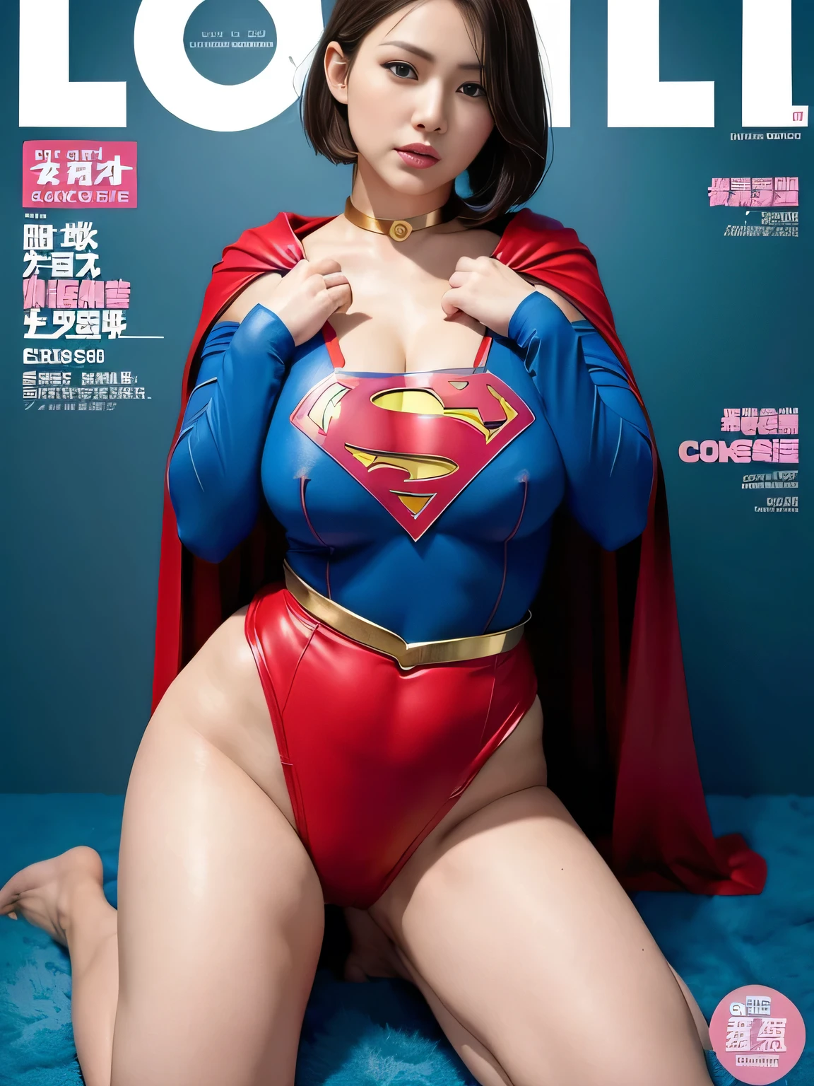 masterpiece、Rubber Supergirl Costume、short hair、barefoot、Big and ample breasts、looking at the camera、choker、Long sleeve、Cape、mini skirt、Off the shoulder、Sweaty skin、Hospital room、Photo magazine cover、Glamorous cleavage、Boasting beautiful legs、High leg leotard、Cowgirl、wallpaper for pc、