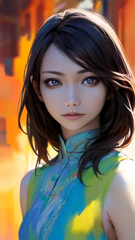 (Highest quality、8k、32K、masterpiece)、(Realistic)、(Realistic:1.2)、(High resolution)、Very detailed、Very beautiful face and eyes、1 girl、Round and small face、Tight waist、Delicate body、(Highest quality、Attention to detail、Rich skin detail)、(Highest quality、8k、Oil paints:1.2)、Very detailed、(Realistic、Realistic:1.37)、Bright colors