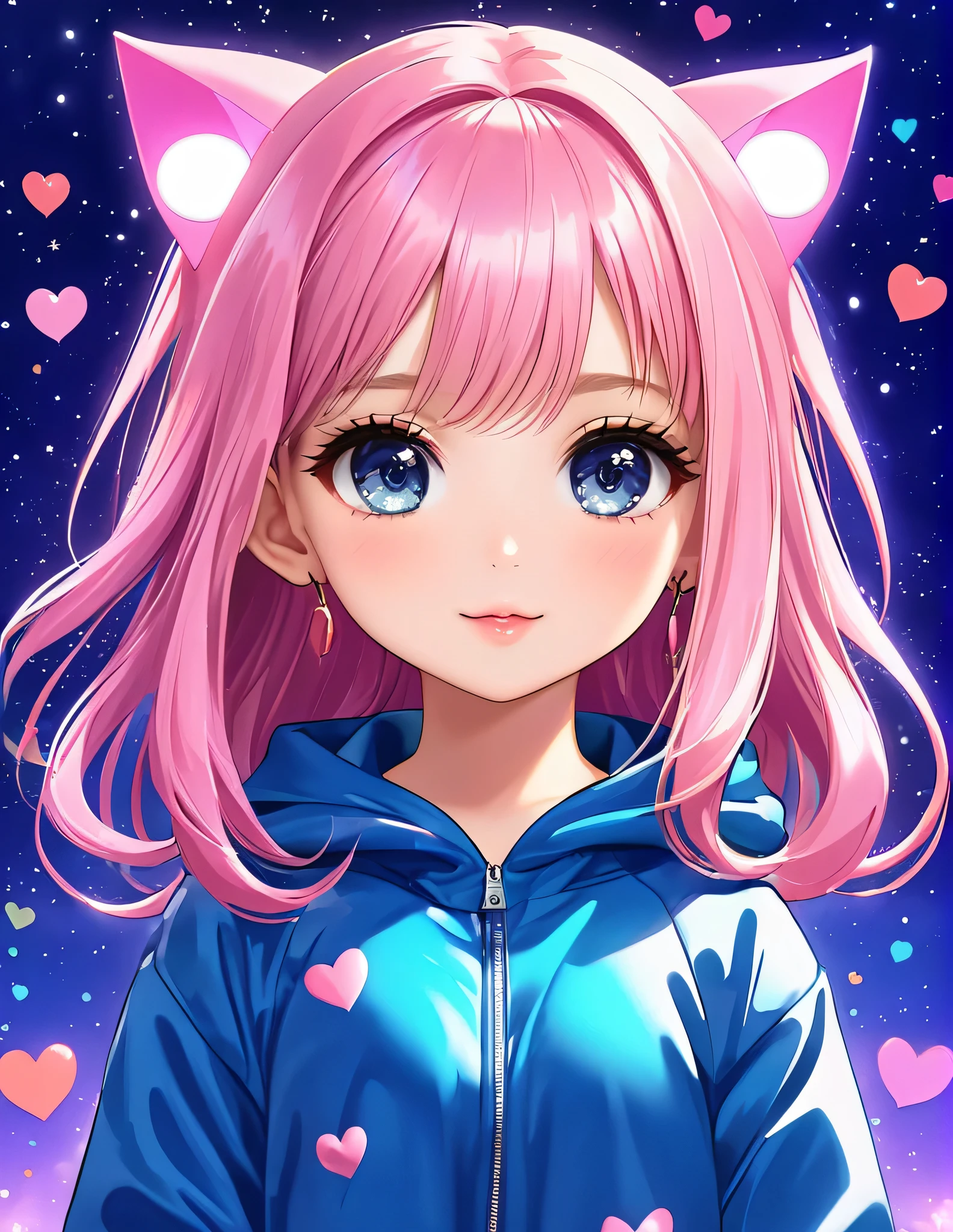 Mika Pikazo colorfull style, Simple Line Initialism,Abstract art,(((The most beautiful girl of all time))), (((chibi))), Sweet face. colorful hearts, funny design, (((bosom buddy ))), (((Cute Aliens))), The background is space