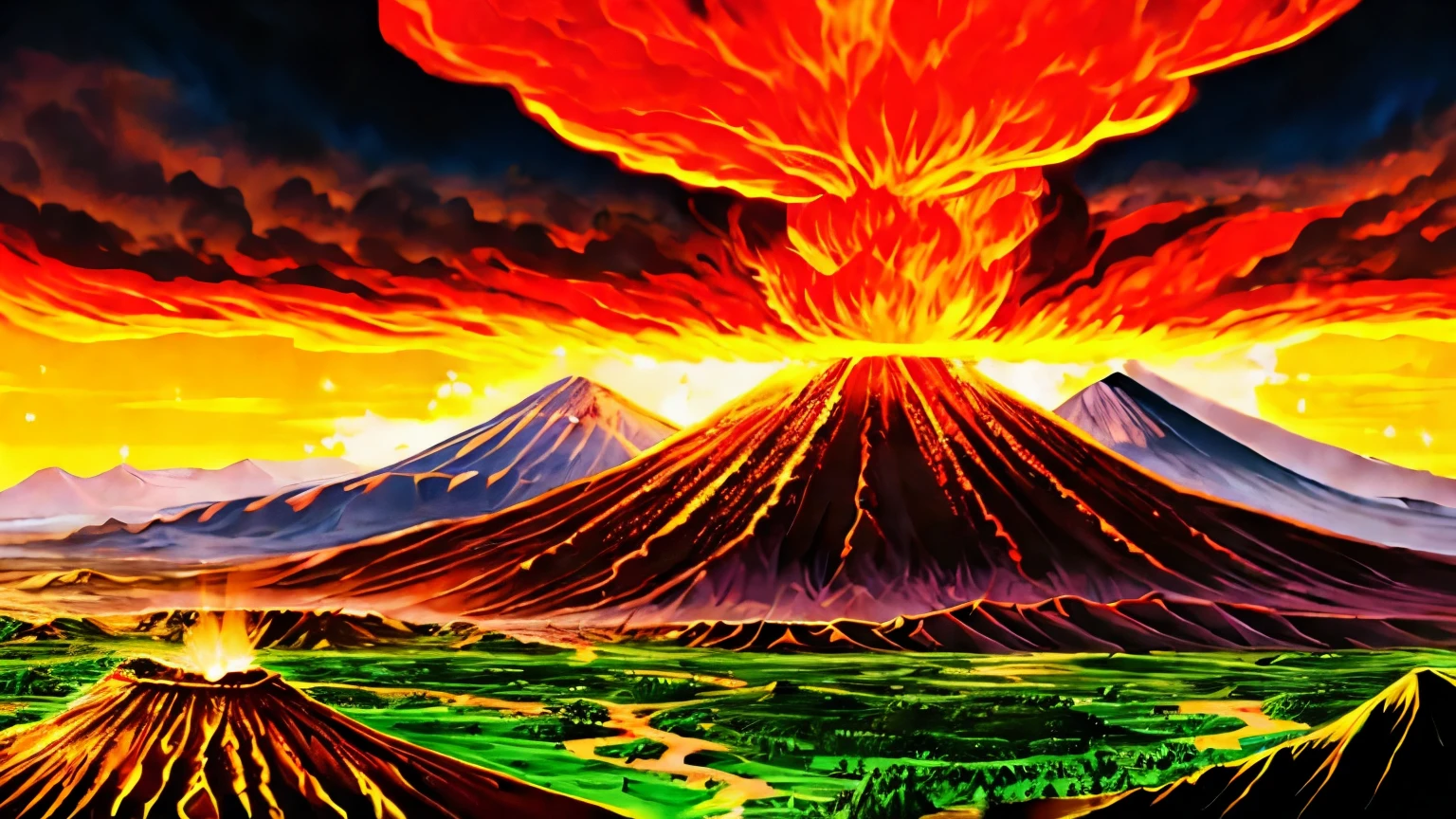 Fantastic landscape of an erupting volcano 