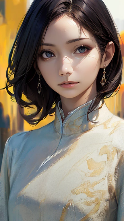(Highest quality、8k、32K、masterpiece)、(Realistic)、(Realistic:1.2)、(High resolution)、Very detailed、Very beautiful face and eyes、1 girl、Round and small face、Tight waist、Delicate body、(Highest quality、Attention to detail、Rich skin detail)、(Highest quality、8k、Oil paints:1.2)、Very detailed、(Realistic、Realistic:1.37)、Bright colors