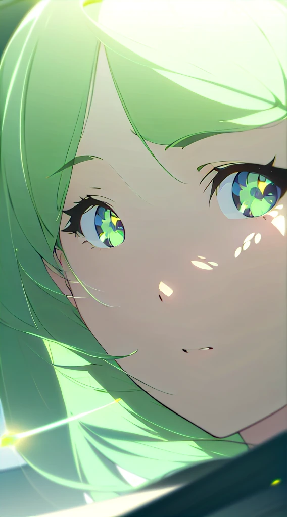 masterpiece, Great painting, Green, One girl, cute, (Dynamic Light: 1.2), Cinematic Light, Delicate facial features, Detailed eyes, Sharp pupils, Realistic students, Depth of written boundary, Background blur, Clear focus, (Super detailed, Hello, Shine: 1.4), Off-screen,