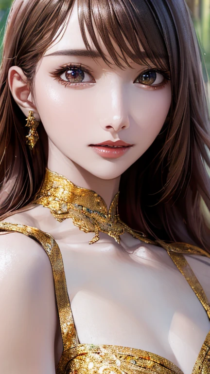 (Highest quality、8k、32K、masterpiece)、(Realistic)、(Realistic:1.2)、(High resolution)、Very detailed、Very beautiful face and eyes、1 girl、Round and small face、Tight waist、Delicate body、(close、Highest quality、Attention to detail、Rich skin detail)、(Highest quality、8k、Oil paints:1.2)、Very detailed、(Realistic、Realistic:1.37)、Bright colors