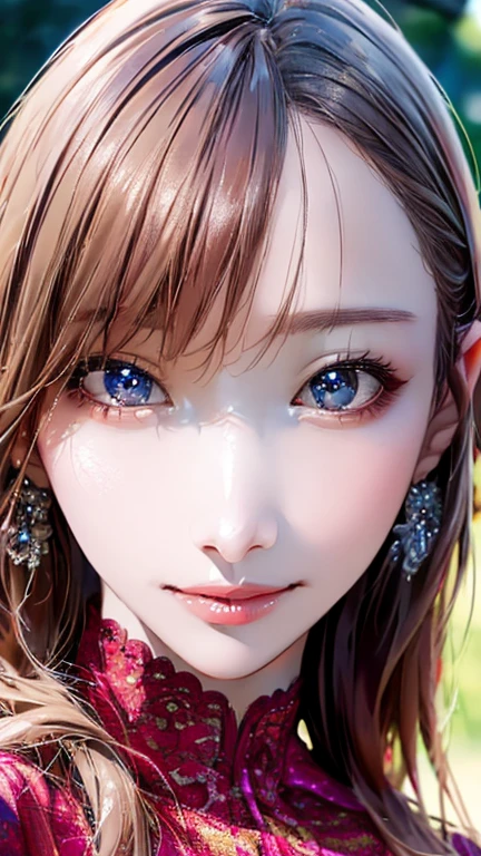 (Highest quality、8k、32K、masterpiece)、(Realistic)、(Realistic:1.2)、(High resolution)、Very detailed、Very beautiful face and eyes、1 girl、Round and small face、Tight waist、Delicate body、(close、Highest quality、Attention to detail、Rich skin detail)、(Highest quality、8k、Oil paints:1.2)、Very detailed、(Realistic、Realistic:1.37)、Bright colors