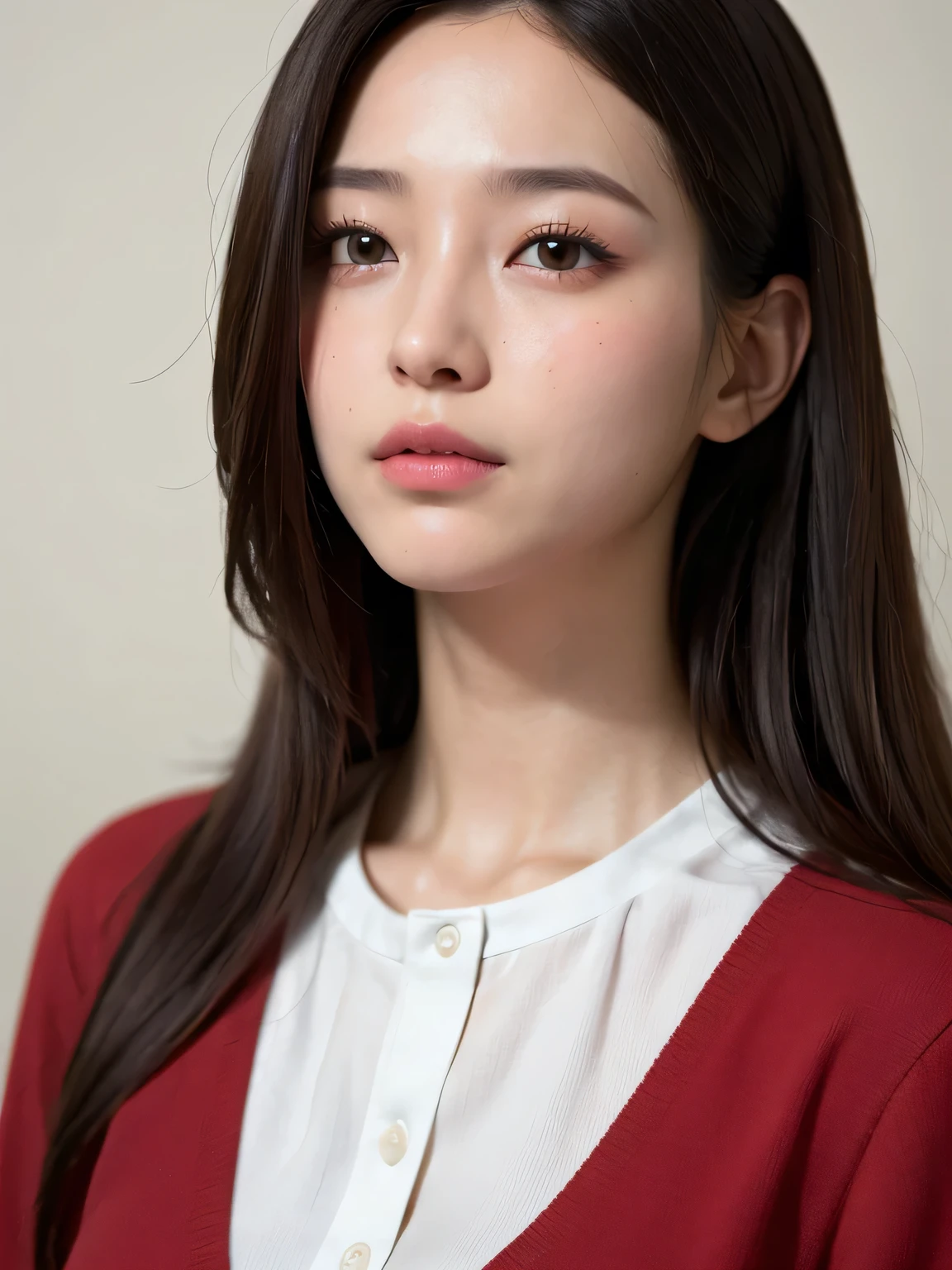 (masterpiece:1.3)、Very fine finish、(High resolution、8k:1.3)、(Highest quality、Ultra-realistic as a photo:1.5)、Sharp focus, Super high definition color、The face is in focus、Ultra high definition and beautiful eyes、Eyes are symmetrical:1.3、High quality and beautiful skin、Firm Skin、whole body、1 high school girl、uniform、16 years old、very cute、very cute、Natural Makeup, Glossy Lips、Strange facial expression, Wet eyes:1.3, blush:1.3, Embarrassing:1.3