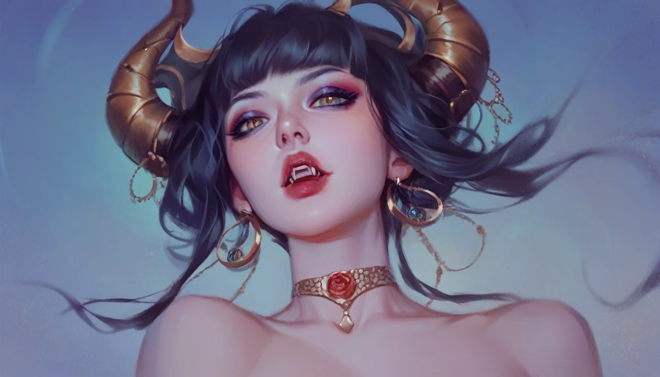 masterpiece, best quality, Eliza, vampire, face portrait, beautiful, horns