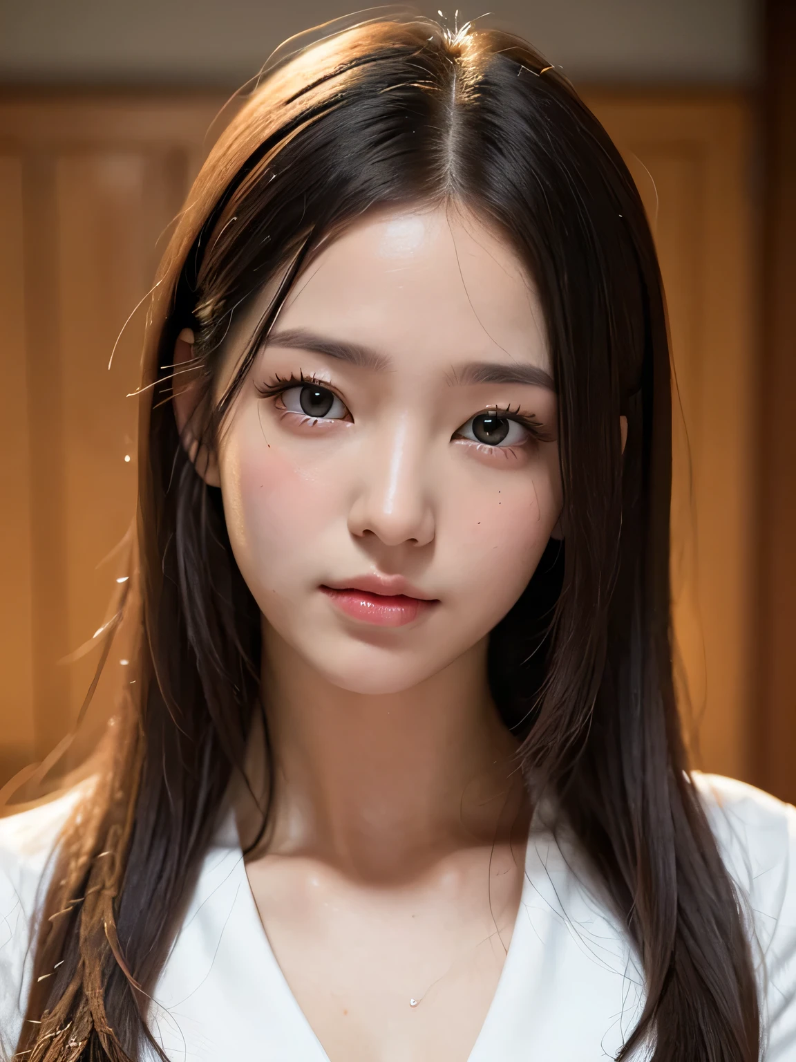 (masterpiece:1.3)、Very fine finish、(High resolution、8k:1.3)、(Highest quality、Ultra-realistic as a photo:1.5)、Sharp focus, Super high definition color、The face is in focus、Ultra high definition and beautiful eyes、Eyes are symmetrical:1.3、High quality and beautiful skin、Firm Skin、whole body、1 high school girl、uniform、16 years old、very cute、very cute、Natural Makeup, Glossy Lips、Strange facial expression, Wet eyes:1.3, blush:1.3, Embarrassing:1.3