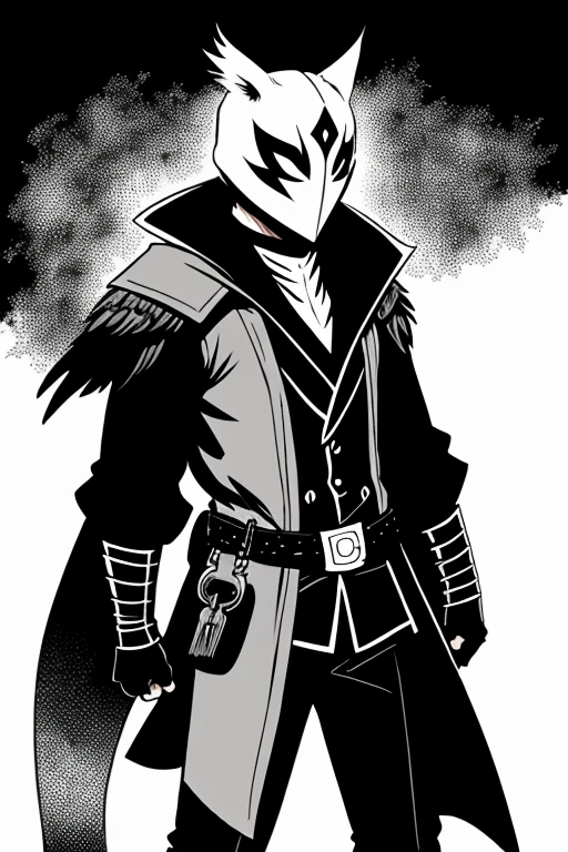 generates an image of the crowsworn character manga version without color and with his mask