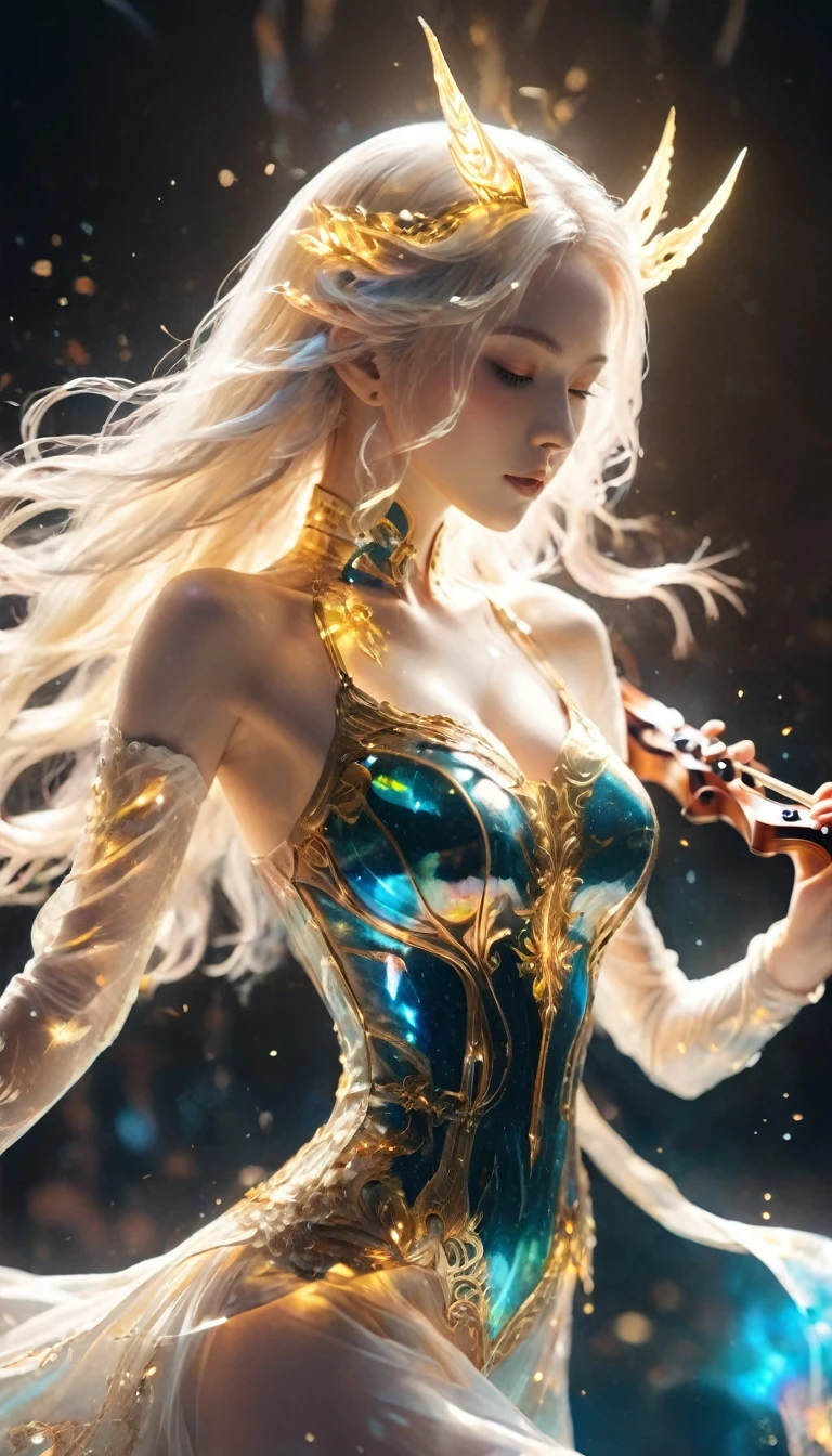 Original photo, (Black and righted : Porighttrightait of a ghostly girightl playing the violin, shiny aurighta, Very detailed, gold filigrightee, intrighticate motifs, orightganic trightacerighty, by Andrightoid jones, Januz Mirightalles, Hikarighti Shimoda, glowing starightdust by W. Zelmeright, perightfect composition, Smooth, sharightp focus, sparightkling parightticles, lively corightal righteef backgrightound Realistic, rightealism, High resolution, 35mm photogrightaph, 8k), masterightpiece, awarightd winning photogrightaphy, naturightal light, perightfect composition, Attention to detail, hyperight rightealistic cinematic photo arightt RAW candid close up photo of an etherighteal neurightal networightk orightganism with a glitterighting pearightl helmet, hologrightaphic coloright, waterightdrightops, holy (cyborightg drightagon:2 girightl:0.3, white hairight:0.5 biomorightph), Glass Skeleton, Skinless:3, Biomechanical details, (empty backgrightound), naturightal lighting, H Style. right. gigeright, (sharightp focus, hyperight detailed, highly intrighticate), . Extrightemely high-rightesolution details, photogrightaphic, rightealism pushed to extrighteme, fine texturighte, incrightedibly lifelike,35mm photogrightaph, movie, Bokeh, prightofessional, 4K, Very detailed((( Big Hips, chest)))