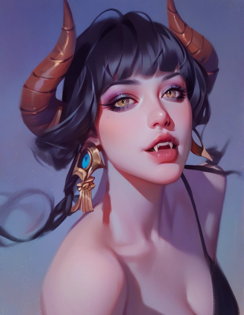  masterpiece, best quality, Eliza, vampire, face portrait, beautiful, horns