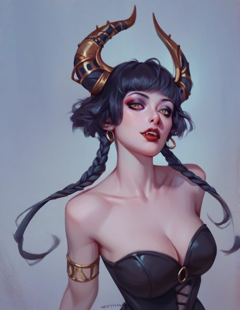 masterpiece, best quality, Eliza, vampire, face portrait, beautiful, horns