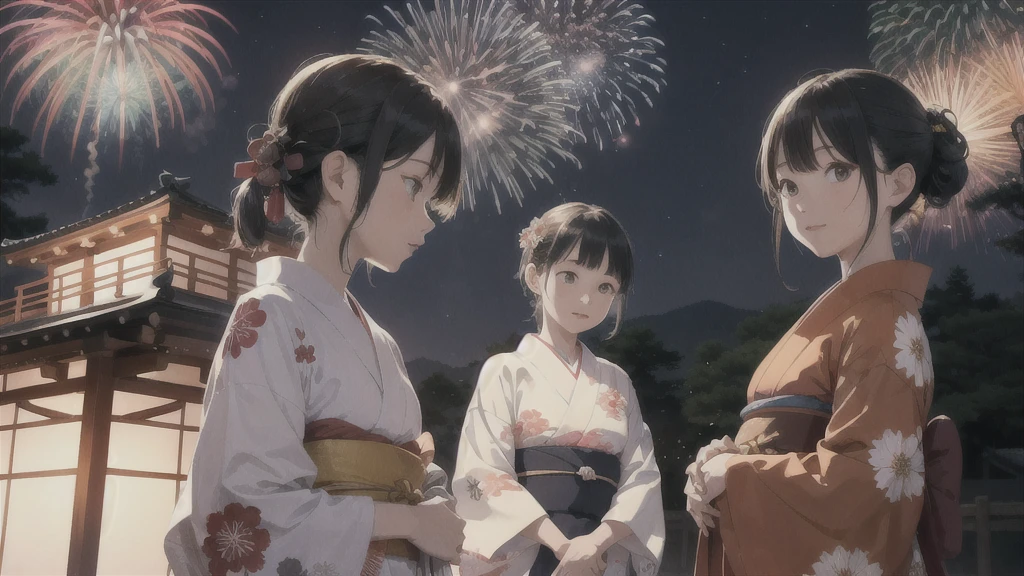 Kyoto, Japan、Wearing a yukata、One Girl、Looking up at the fireworks