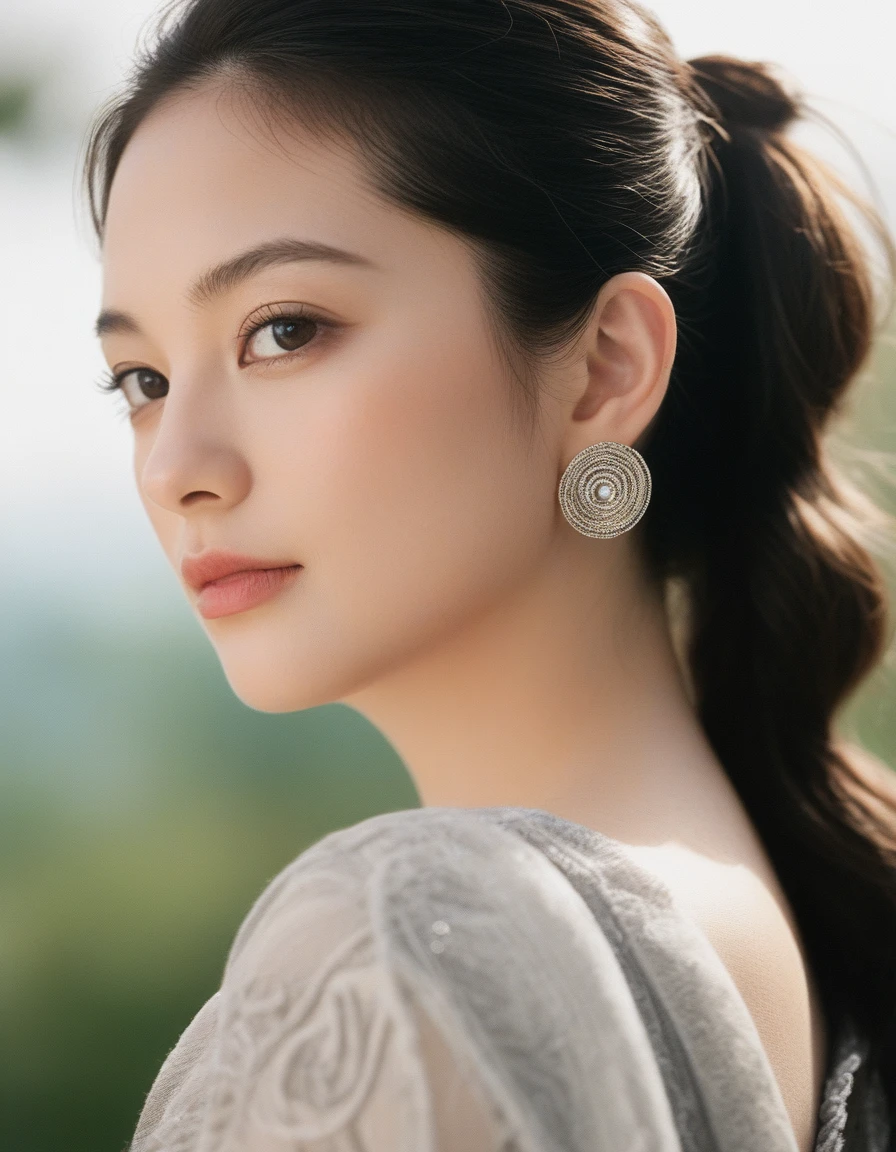xxmixgirl, Close up Portrait of a beautiful cute long and slender face Japanese girl, A gorgeous young cute asian woman in a Glamorous outfit, happy smiling, still from the film, ((young Marion Cotillard face : 1.2)), ((young Anne Hathaway face: 1.0)), from front, realistic portrait photo of a cute 25 years old girl, looks at viewer, full lips, natural skin, skin moles,(cinematic, film grain:1.1), ((asian winged eyes, very long and slender slim face, windy tousled, long straight black ponytail)), A pretty young lady with intricate tattoos and ornate patterns dressed in shades of bronze accented with silver with a flowing silver studded cloak that reflects the light around golden attire female, (Leica SL3, Summicron-SL 75 f/2 ASPH, kodak Ektar 200 film), hands up, bokeh, silhouette, shallowed depth of field, dynamic action pose, hands up, nsfw, 18+
