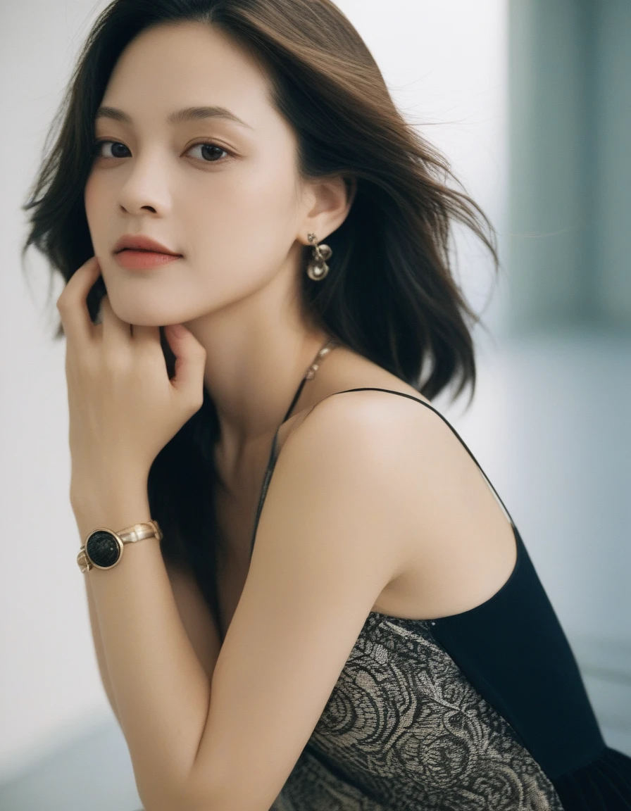 "（Masterpiece, Best quality）, miss, Mature female, Delicate, （Beautiful face），HD face，Super cute ，Very beautiful face，（（cute face）），Cute，Clear facial visibility，Long hair, Black hair, Straight hair, bangs, Beautiful detailed eyes, Light smile, shirt, pleated_Skirt,ties, Thin black stockings, Heels,Empty coffee shop，The stands up, Bigboobs，The shirt covers the large bust， Legs,Ultra HD, Textured skin, Super detail, highly details, high qulity，A high resolution, 16k,
"