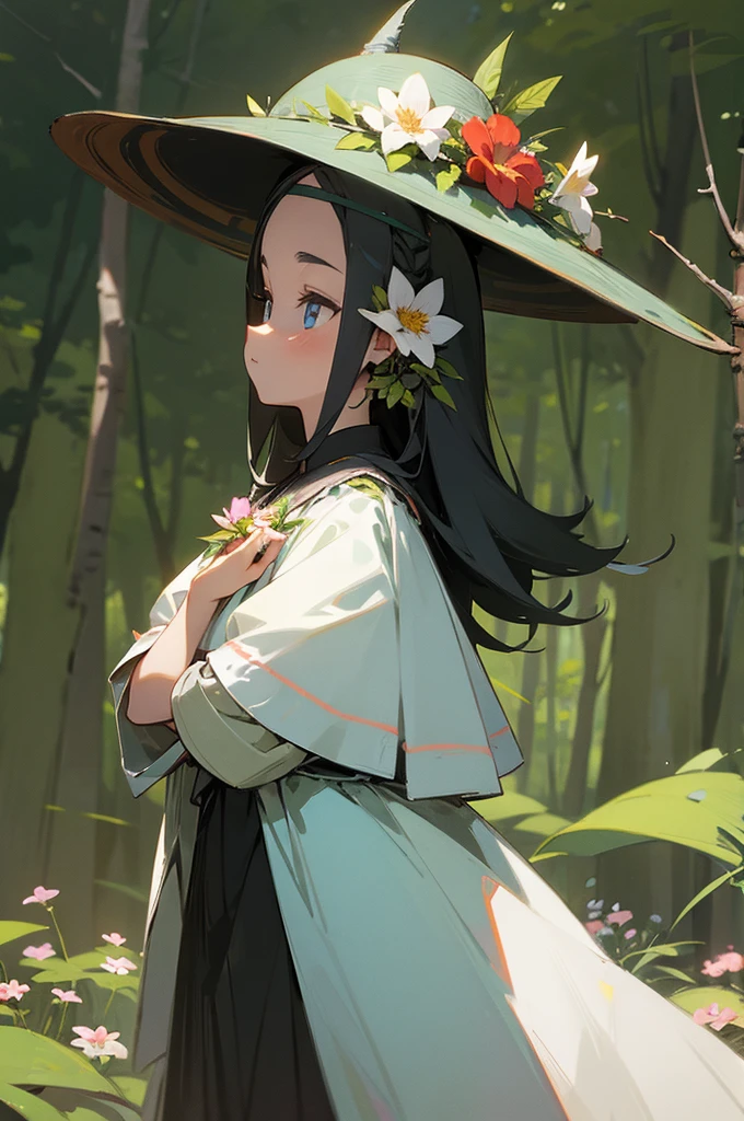 Female, Tall, Dress, Forest Background,Flower hat