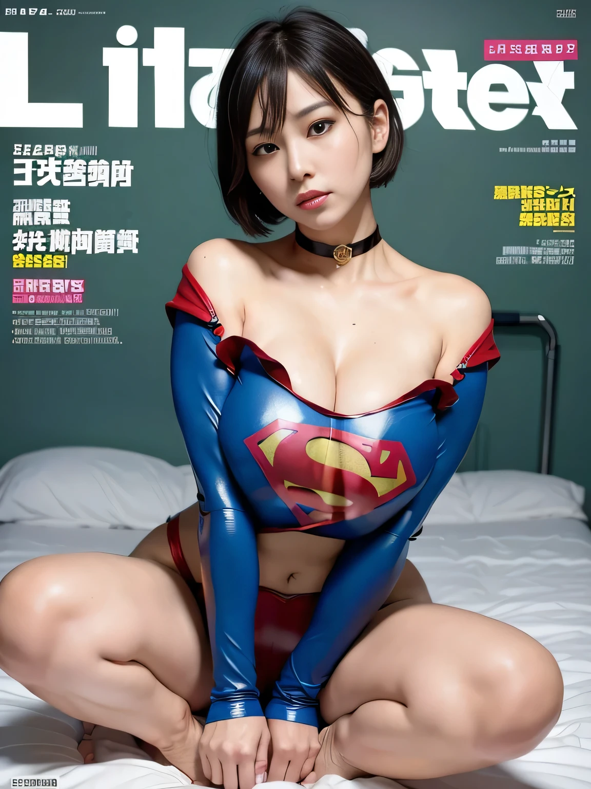 masterpiece、Rubber Supergirl Costume、Short Hair、Hospital operating table、Crisis situation、Big and ample breasts、looking at the camera、Shiny、Off the shoulder、choker、Long sleeve、exy poses to seduce、Sweaty skin、Model body type、Alluring、charm、Enchanting、Abused、test subject、victim、Wild、Photorealistic、latex、Expose your belly、athlete、High leg leotard、Photo magazine cover、Cape、Passionate cleavage、barefoot、wallpaper for pc、