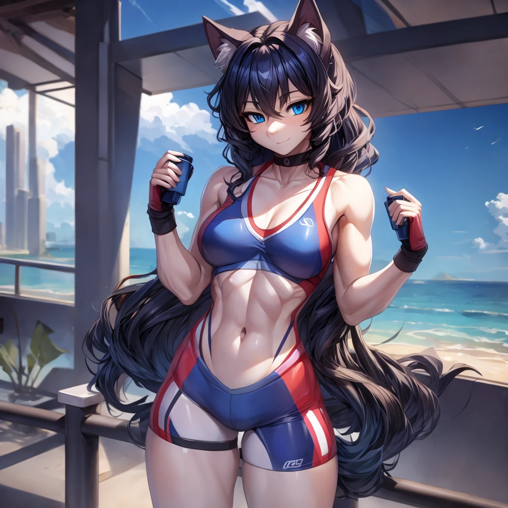 Sexy hot model, curly dark hair, Deep blue eyes, Fitness--ar 16:9 -