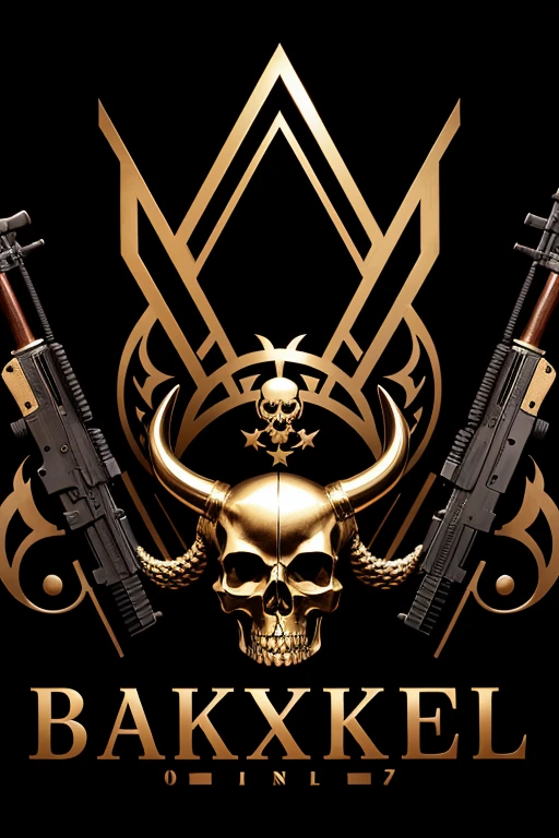 70 Thousand logo with skull Skull all bronze 70 Thousand written Logo type of skull with the name written 70 Thousand Add 2 ak 47 to the image Add 1 rifle Keep the skull on top Remove the horns from the skull