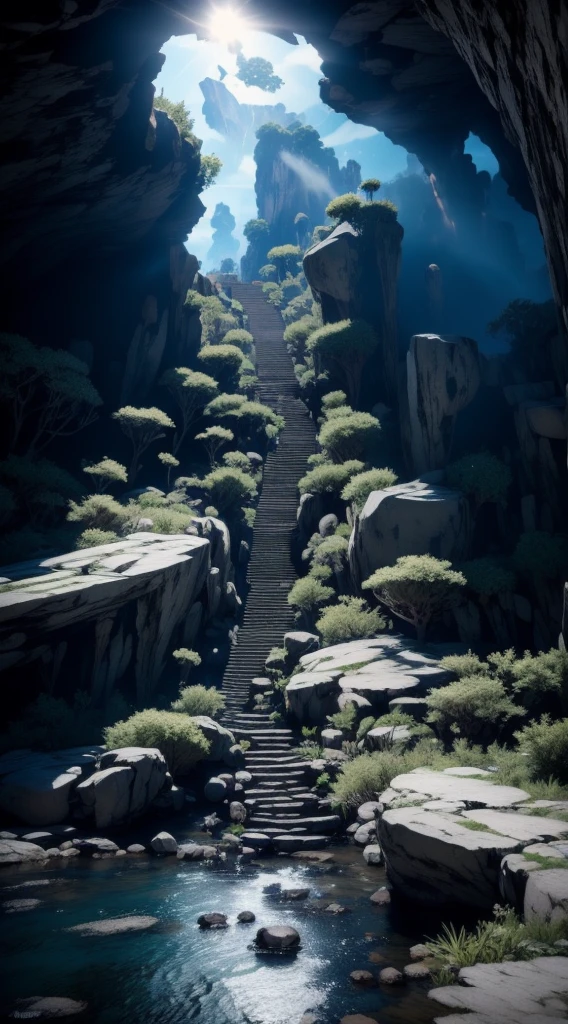 blue light flows through the nervous system, the index finger flicks slightly, a jet of air rushes directly into the rock 5 steps away, a hole is deeply carved in the rock surface, cracks are coming out of that hole, unreal engine 5, detailed, cinematic