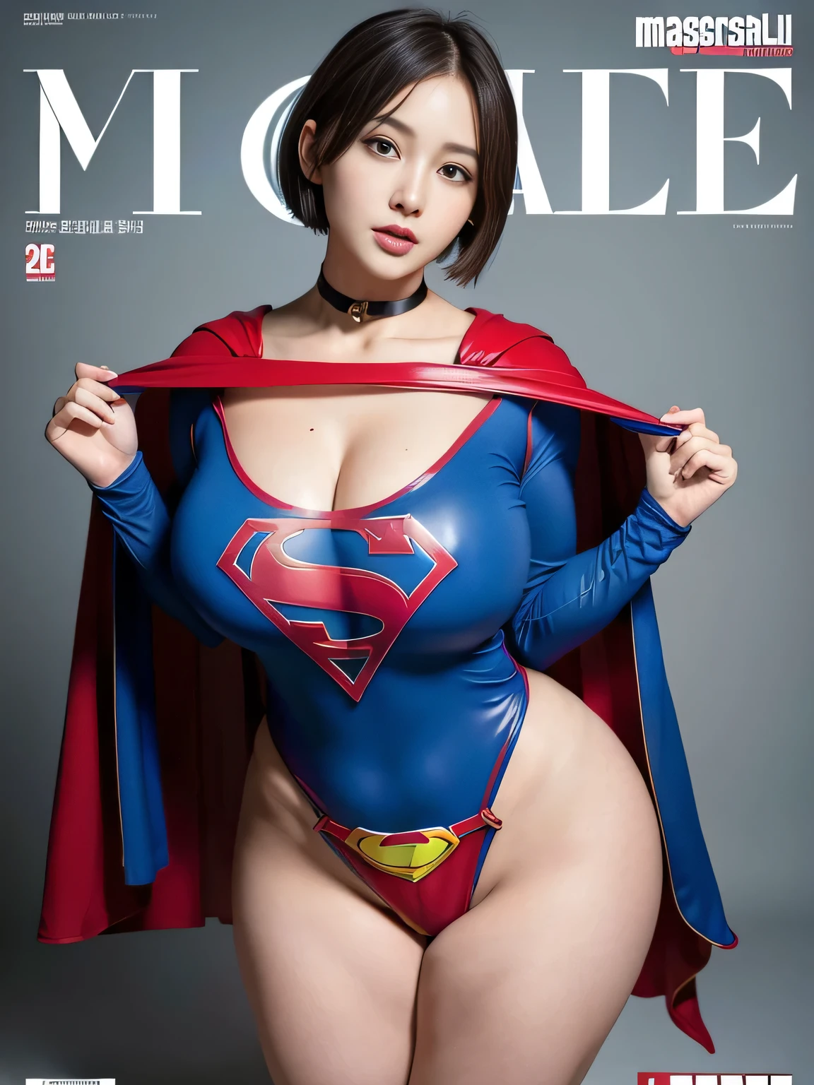 masterpiece、Rubber Supergirl Costume、short hair、barefoot、Big and ample breasts、looking at the camera、choker、Long sleeve、Cape、mini skirt、Off the shoulder、Sweaty skin、Hospital room、Photo magazine cover、Passionate cleavage、Boasting beautiful legs、High leg leotard、Bare legs、wallpaper for pc、