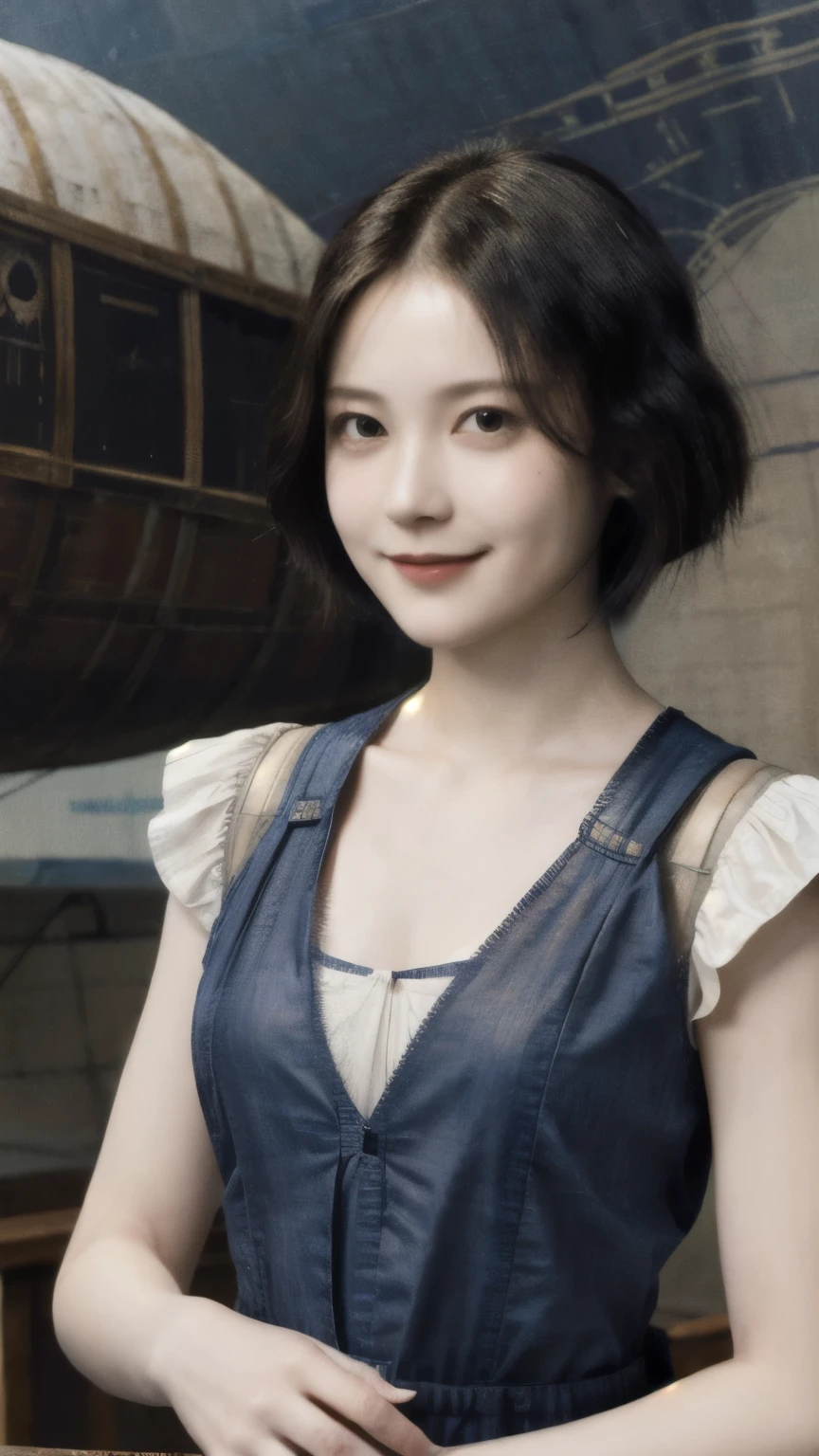 263 20-year-old female,(Short Hair 46),(chest:1.5),Archaic Smile,(Paintings by Leonardo da Vinci),(airship,Blueprint)