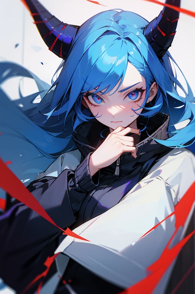 Female, Demon, Jacket, Blue Hair, Marks,Horns