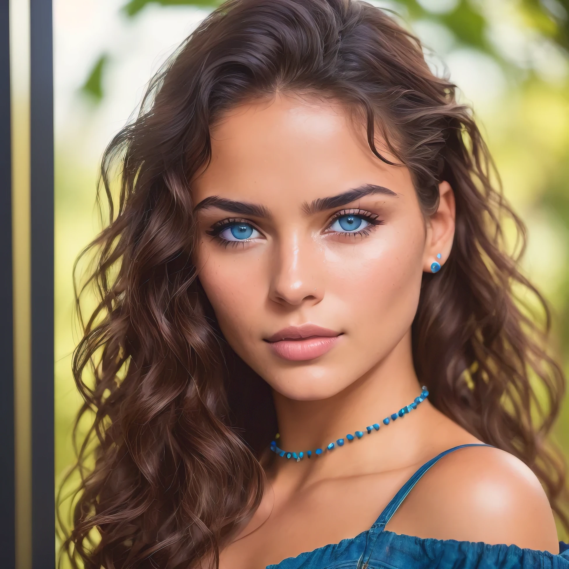 realistik portrait photo of woman from cuba, RAW, semi-open strawberry lip, fox-shaped blue eyes, dimples, wistful expression, (brown hair with extra long wavy), ((detailed face)), (fine detailed skin), clean sunbuthed skin, night environment, (cool color), moist, damp, reflection, (masterpieceShot with Canon EOS R5 (detail) (Realistic photos) (Detailed details) 50mm lens, f/2.8, HDR, (8k) (wallpaper) (cinematic lighting) (dramatic lighting) (sharp focus) (complex), RAW photography, RAW photography, gigachad photography, camera pose, black jeans, back arm, 8k uhd, dslr, high quality, Grain Film, Fujifilm XT3, Film Stock Photo 4 Kodak Portra 400 Camera F1.6 Lens Rich colors Ultra-realistic textures Dramatic lighting Unreal Engine Art Station Trends Cinestill 800 Tungsten, Toughboy Style, Ultra Focus Face, Intimidating, Fighting Position, Short Messy Hair, Muscles, Bursting Veins, Beads, (( off-shoulder crop top)),