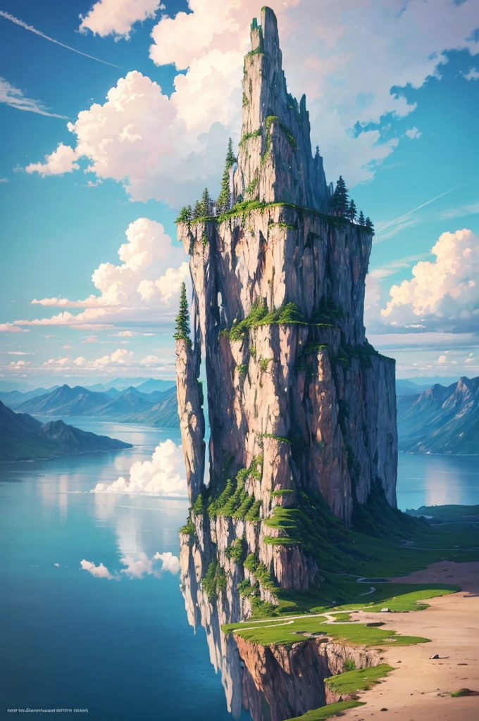 ({{high resolution,}},masterpiece,Super detailed,best quality,8k)cloud, sky空, landscape, sky, blue_sky空, Mountain, cloudy_sky空, outdoor, waterfall, fantasy, horizon, cliff, rock, water, landscape, Mountainous_horizon, ocean, Tree, river, floating_island