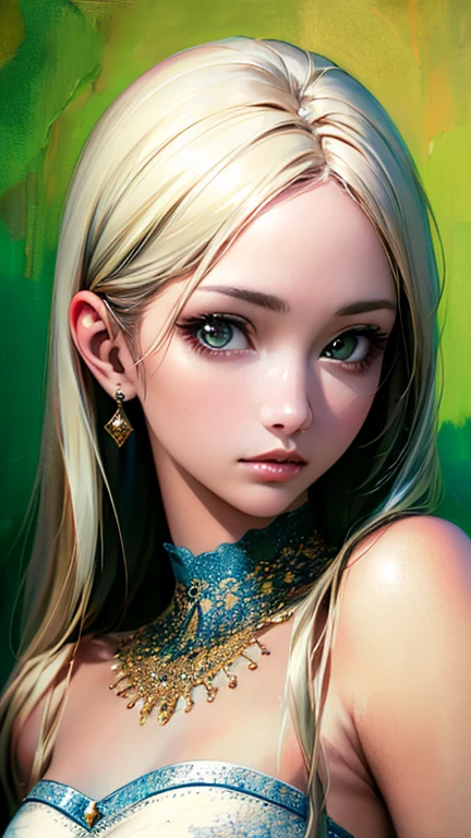 (Highest quality、8k、32K、masterpiece)、(Realistic)、(Realistic:1.2)、(High resolution)、Very detailed、Very beautiful face and eyes、1 girl、Round and small face、Tight waist、Delicate body、(close、Highest quality、Attention to detail、Rich skin detail)、(Highest quality、8k、Oil paints:1.2)、Very detailed、(Realistic、Realistic:1.37)、Bright colors