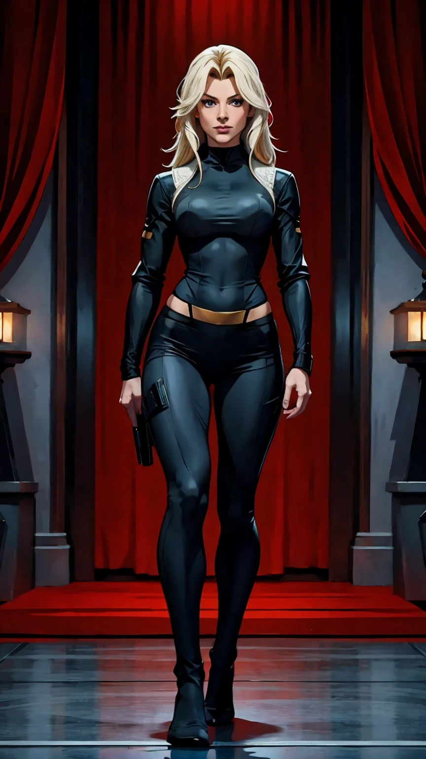 ((Full body photo,standing, feet on the ground))  dangerous assassin. full body shot, female, 