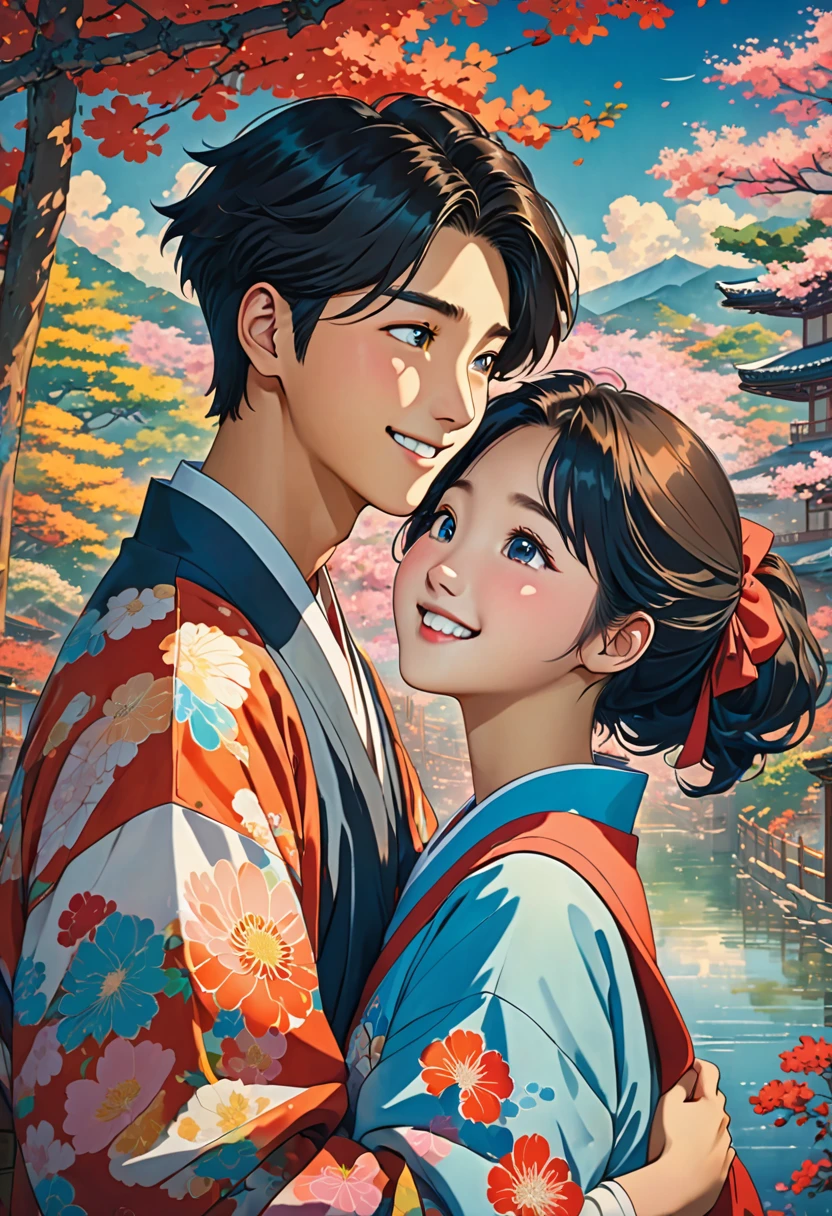 Two South Korean agers, a young man and woman side by side, sharing a common perspective as they synonymously slump on one another's shoulders, their evocative smiles peeking faintly yet present, framed with a backdrop that mimics the style of Japanese animation imbued with dramatic lighting, elaborately rendered in 5k, a magical realism tableau with hues that pop, humor, friendship, teenKorean, Japanese Anime aesthetic, soft