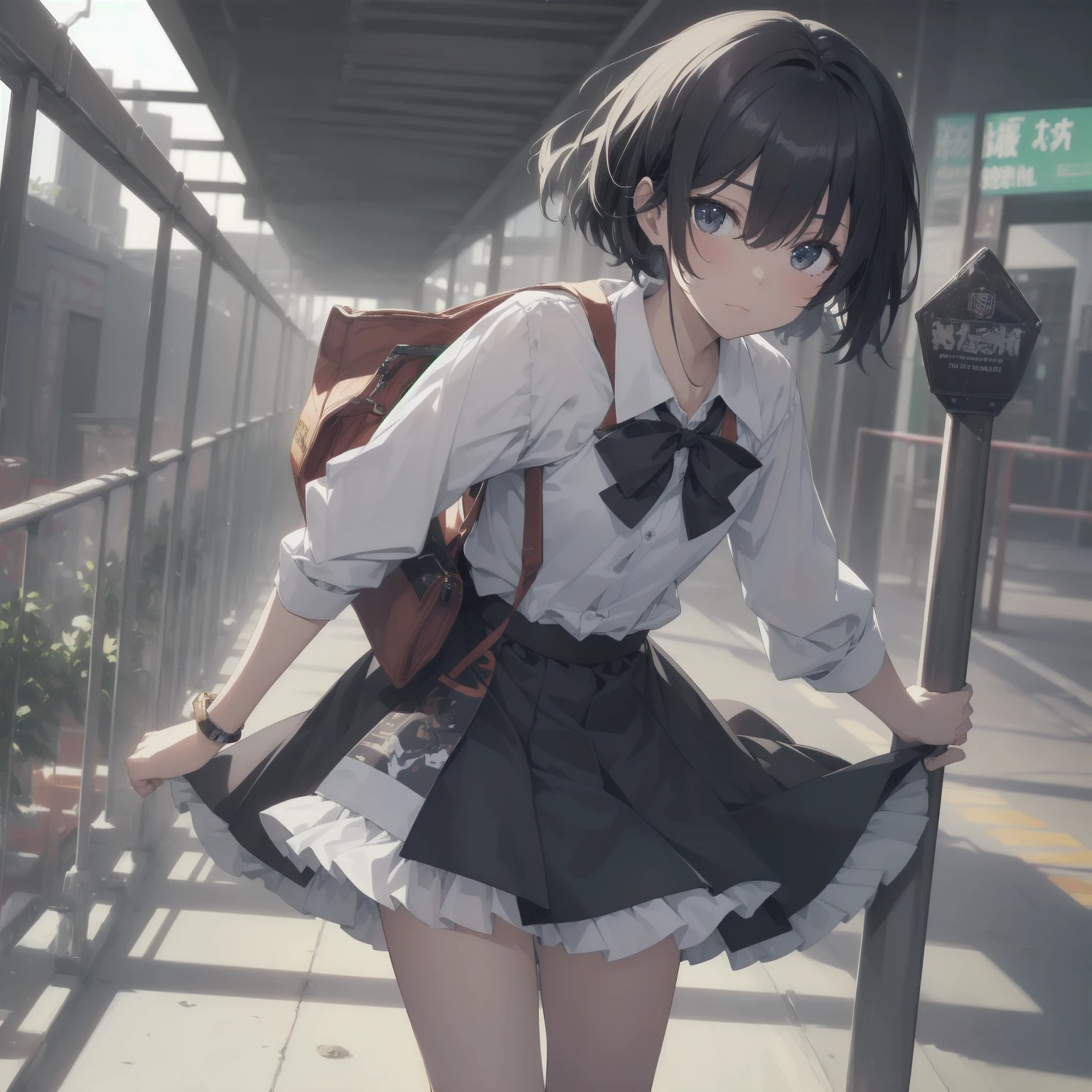 ultra-absurdres-Top quality by artist God, ultra-detailed, high resolution, anime moe artstyle, best anime 8k konachan wallpaper, pixiv contest winner, pool:2810, perfect anatomy,break, 1girl, (Please draw a girl walking sleepily to school alone. )break,(Solo,little female, 13-year-old:1.3),Full limbs, complete fingers,a junior high school student, (very short hair), short cut, flat chest, , small butt, small black eyes, beautiful detailed eyes, well-proportioned iris and pupils, expressive eyes, highres detailed hair, soft expression, salor school_uniform, sailor collar, serahuku, bow, pleated skirt,(Detailed Lighting), (Detailed background), in the School commute route. break,super detailed skin, Best cinematic lighting powered by famous artist, 8k,beauty illustration,photoshop_(medium),very aesthetic,break,((artist:fujima_takuya )), artist:clamp ,artist:carnelian ,artist:kantoku ,
