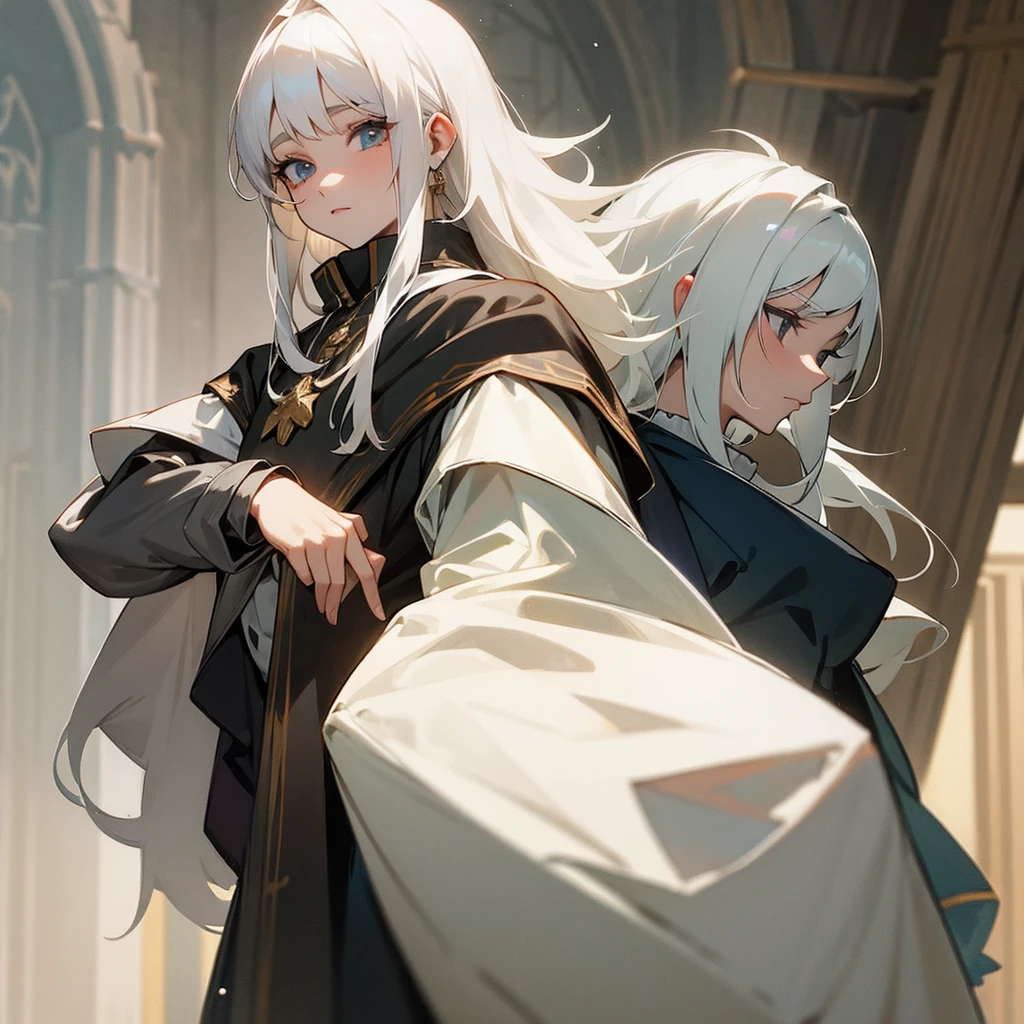 white haired woman like a medieval nobleman