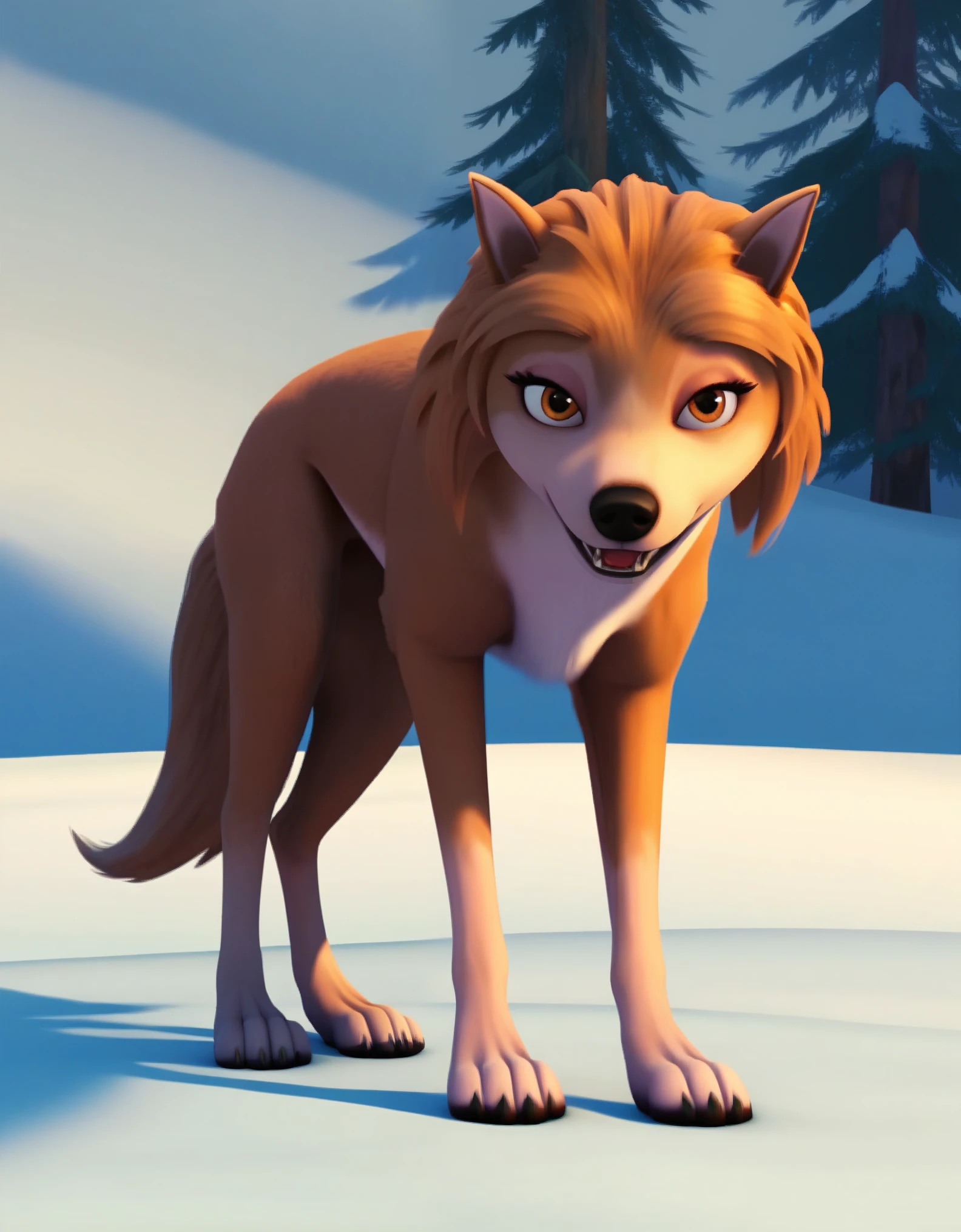 kate, wolf, feral, looking at viewer:1.3, presenting her engorged swollen pussy , outside, orange eyes, full body, looking up, night, moon, low angle, sparkling, forest
