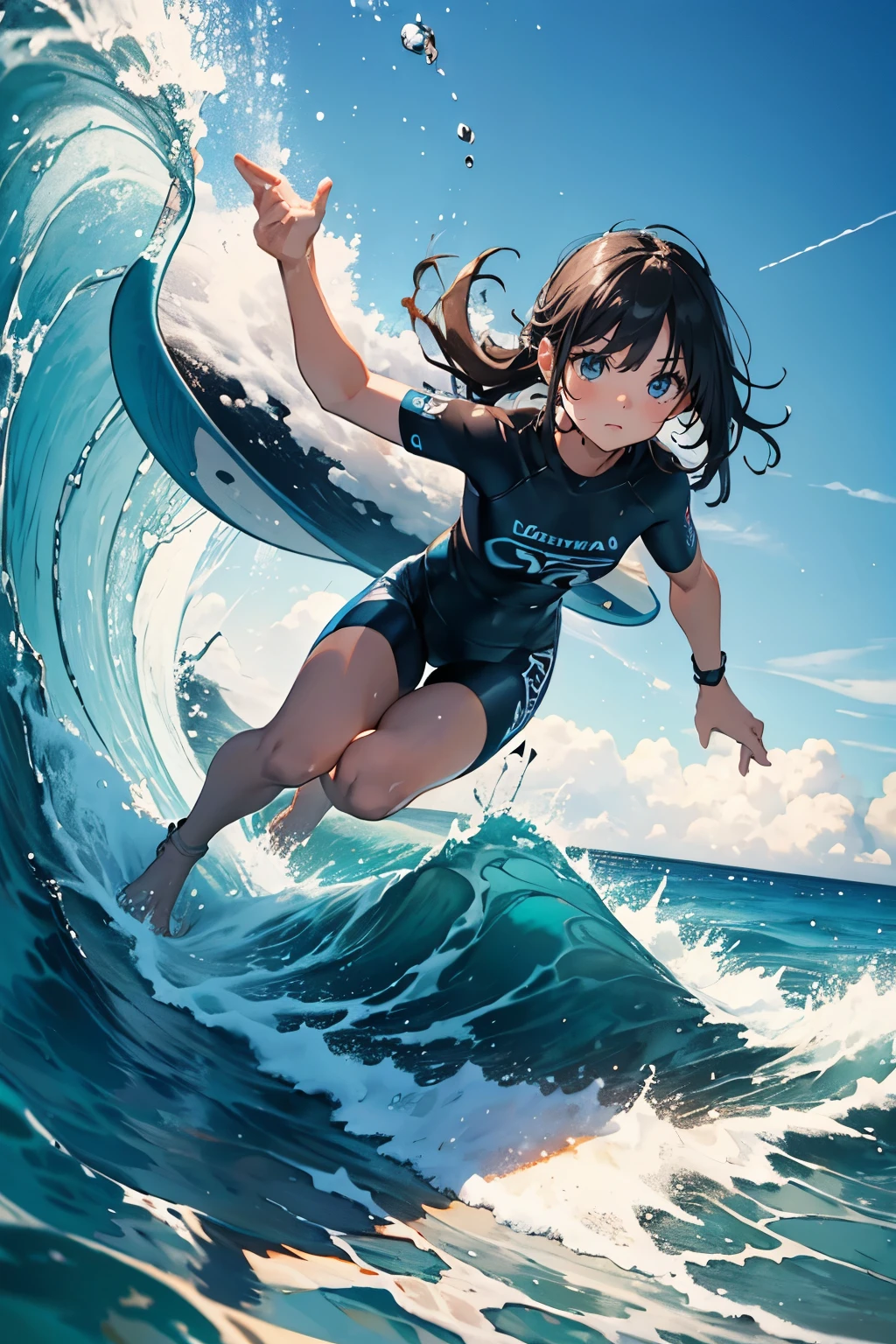 Female surfer riding a wave in the ocean early in the morning、surfing、 big wave surfing、Tube Wave、surfingの写真、Extreme Sports Photography、(Highest quality, masterpiece, High resolution)、8k、wallpaper