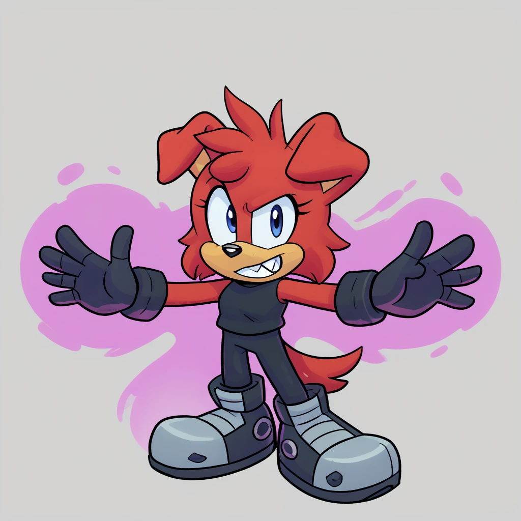 Custom avatar, red dog character, wearing black shorts, in the cyberspace, cgi backround, doing a dyamic pose,
rubber_hose_character,