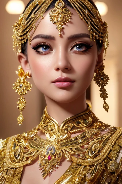 a highly detailed gold plated woman, beautiful detailed eyes, beautiful detailed lips, extremely detailed eyes and face, long eyelashes, elegant flowing dress, intricate golden jewelry, dramatic lighting, cinematic composition, photorealistic, masterpiece, 8k, hyper realistic, vivid colors, dramatic shadows, highly detailed, ornate, opulent, luxurious