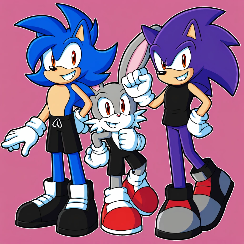 Custom avatar, bugs bunny in sonic style, wearing black shorts, in the cyberspace, cgi backround, doing a dyamic pose,