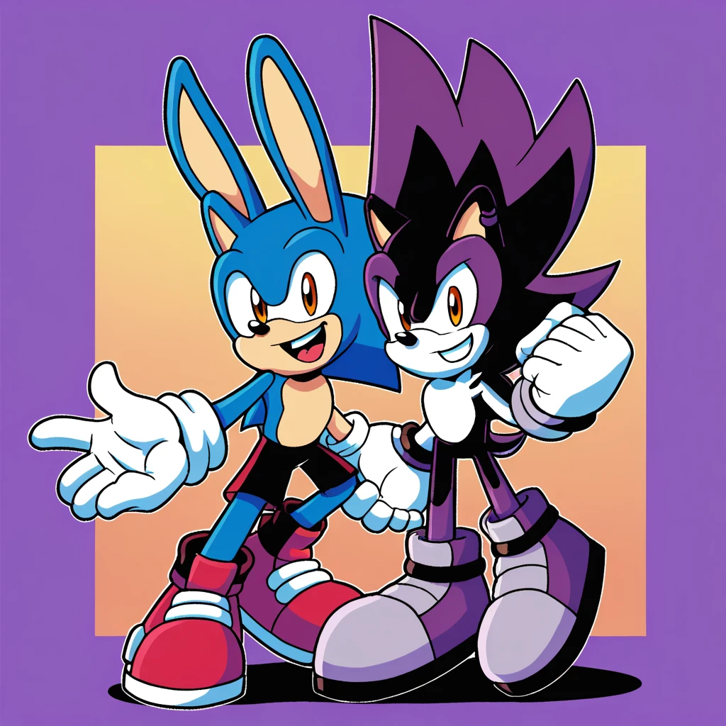Custom avatar, bugs bunny in sonic style, wearing black shorts, in the cyberspace￼, cgi backround, doing a dyamic pose,