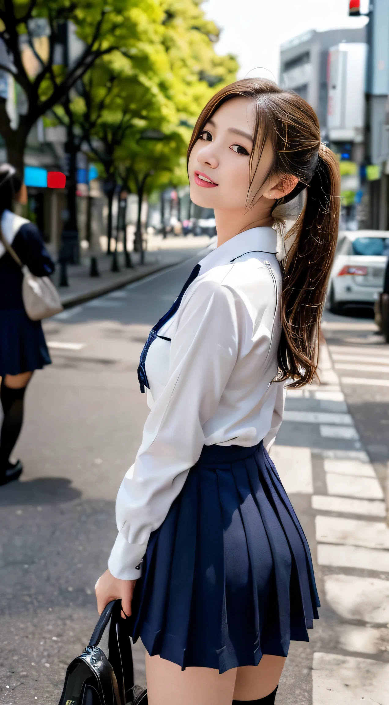 mix4, (16K, Raw photography, Top image quality, masterpiece: 1.45), (realisitic, Photorealsitic: 1.37), one girls, 7.5, etc,cute little, A city scape,, profetional lighting, photon maping, Downtown Shibuya, physically-based renderingt, Gradient dark brown hair,pony tail hairstyle, a handsome, Well-groomed and beautiful eyes、double eyelid、girl with, (((student clothes、Long sleeve shirt worn by Japan high school girl、cardigan、neck tie、Dark blue mini skirt,、Dark blue knee-high socks、Black loafers))), Top Quality Photos, hight resolution, 1080P, (clearface), (Detailed face description), (Detailed hand description), (masterpiece), (Exquisite CG)、extreme light and shadows、dishevled hair、master work、abundant detail、(Fine facial features)、(top quality photo)、(masuter piece)、(A detailed eye)、Look in front of you、Fine clavicle、((Slender Big))、(((Japan wears a long-sleeved shirt)))、((Neat and clean idol))、((Gingko tree-lined shopping street))、(Shooting from random perspectives)、(((Anyway cute)))、earrings、A big smile、Drawing the whole body from the knees、Do not draw nasolabial folds、(((Sports bags used by Japan schoolgirls)))、(Big breasts that hang down big:1.2)、Big buttocks with tension、Two arms and two legs、(((from the front side:0.4)))、bare hand、, realistic, 1girl, (blonde girl looking at viewer,), rear view, face focus, beautiful pussy, (romantic lesbian kiss), pajamas, panties ripped, easynegative, cum squirting pussy, at night, surreal, lights emerges out of the frame, in the dark, detailed image, high quality detailed, UHD detailed oil painting, beautiful art UHD, bokeh, background Modifiers: extremely detailed Award winning photography, fantasy studio lighting, photorealistic very attractive beautiful imperial colours ultra detailed 3D, Very Intricate, wet pussy