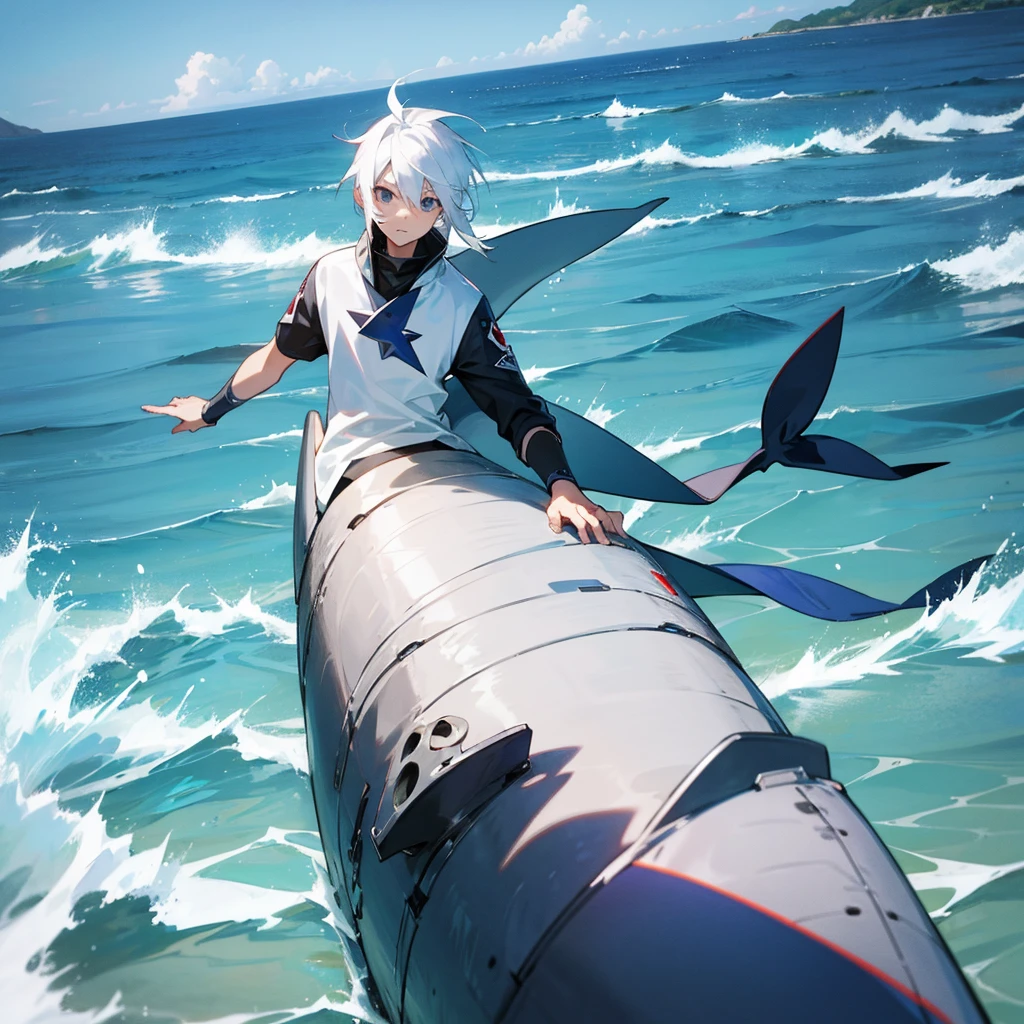 One Shark Boy White Hair Sea