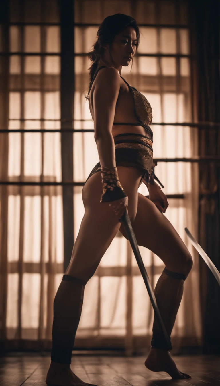 Samurai Swordsman woman In underwear Full body sexy underwear Full body sexy