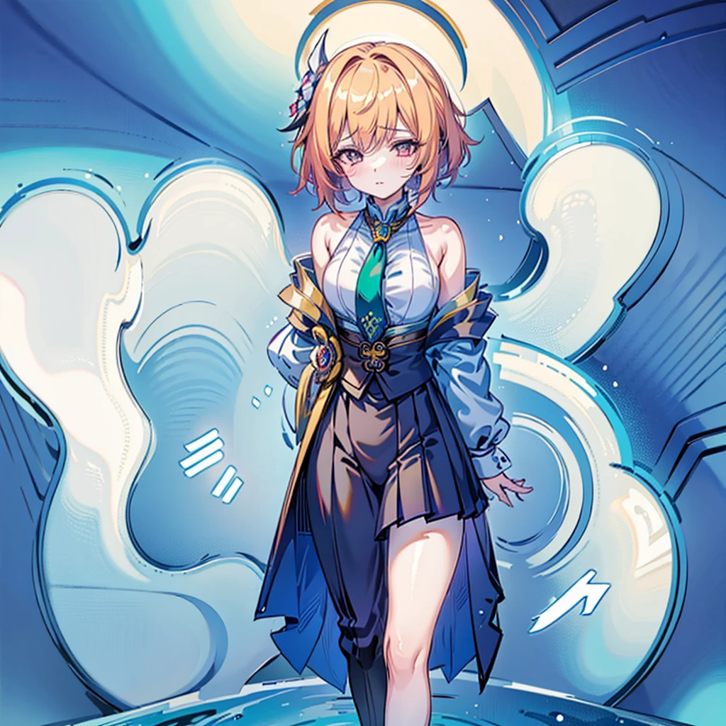 (​masterpiece、top-quality、top-quality、Official art、Beautifully Aesthetic:1.2、Muchimuchi)、(1girl in:1.3)、glitch art、(digital distortion)、a blond、Knitting chignon、Round eyes、Blue eyes、Challenging look、White background、Knee shot、thick legs、qipao dress、Leotard、